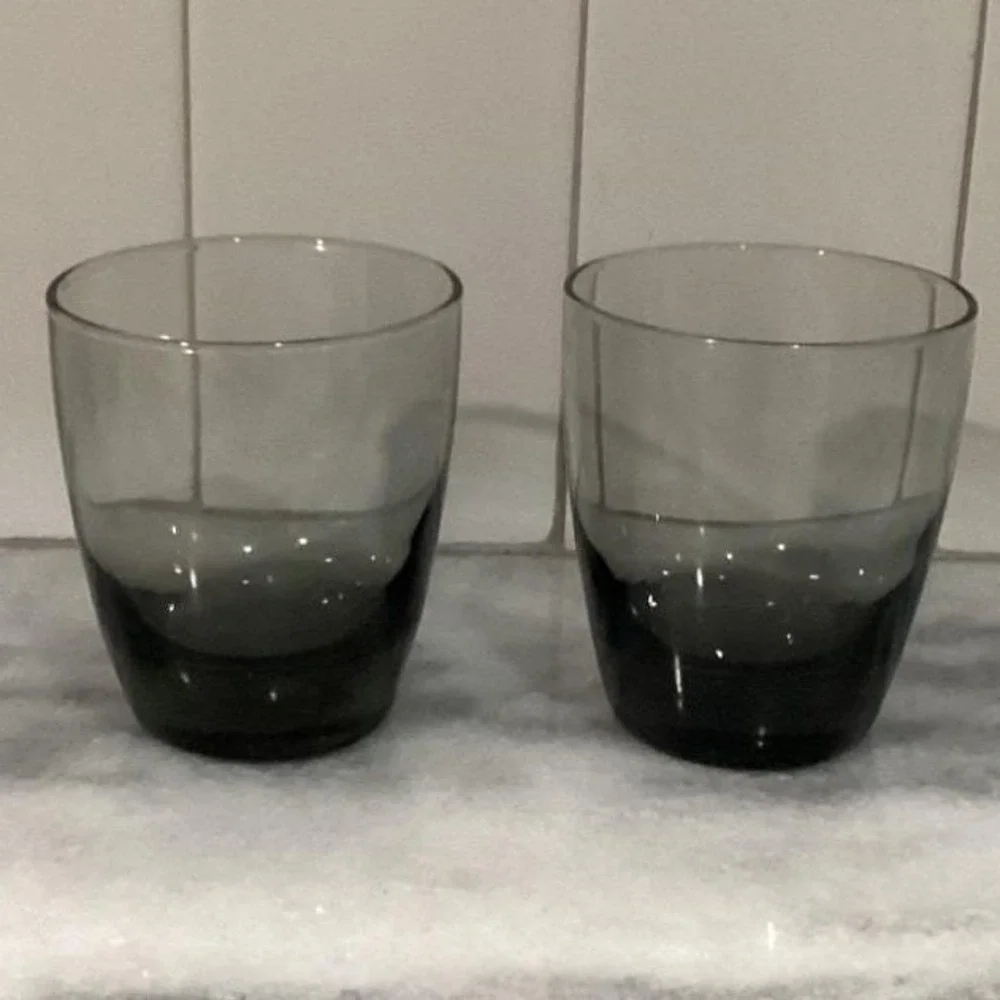 Libbey Smoke Gray Glass Tumblers, Set of 2, Vintage Weighted Bottom Glassware‎